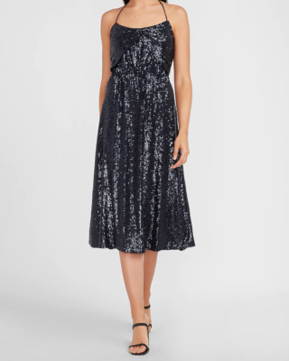 slim fit dress slacks Dudeman Halterneck Sequin Split Midi Dress – Mew Mews main image 1