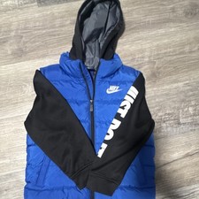 Nike Boys Hooded Full Zip Puffer Jacket Blue/Black Pockets Size 7 Youth