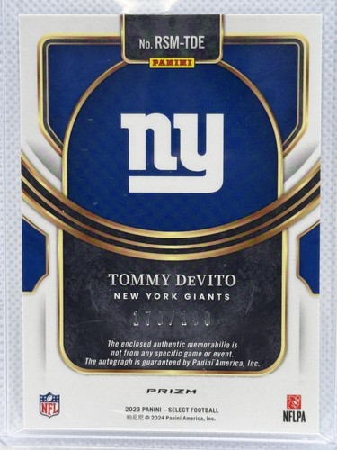 2023 Panini Select #RSM-TDE Tommy DeVito Rookie Auto Memorabilia Prizm #/199 - Picture 2 of 2