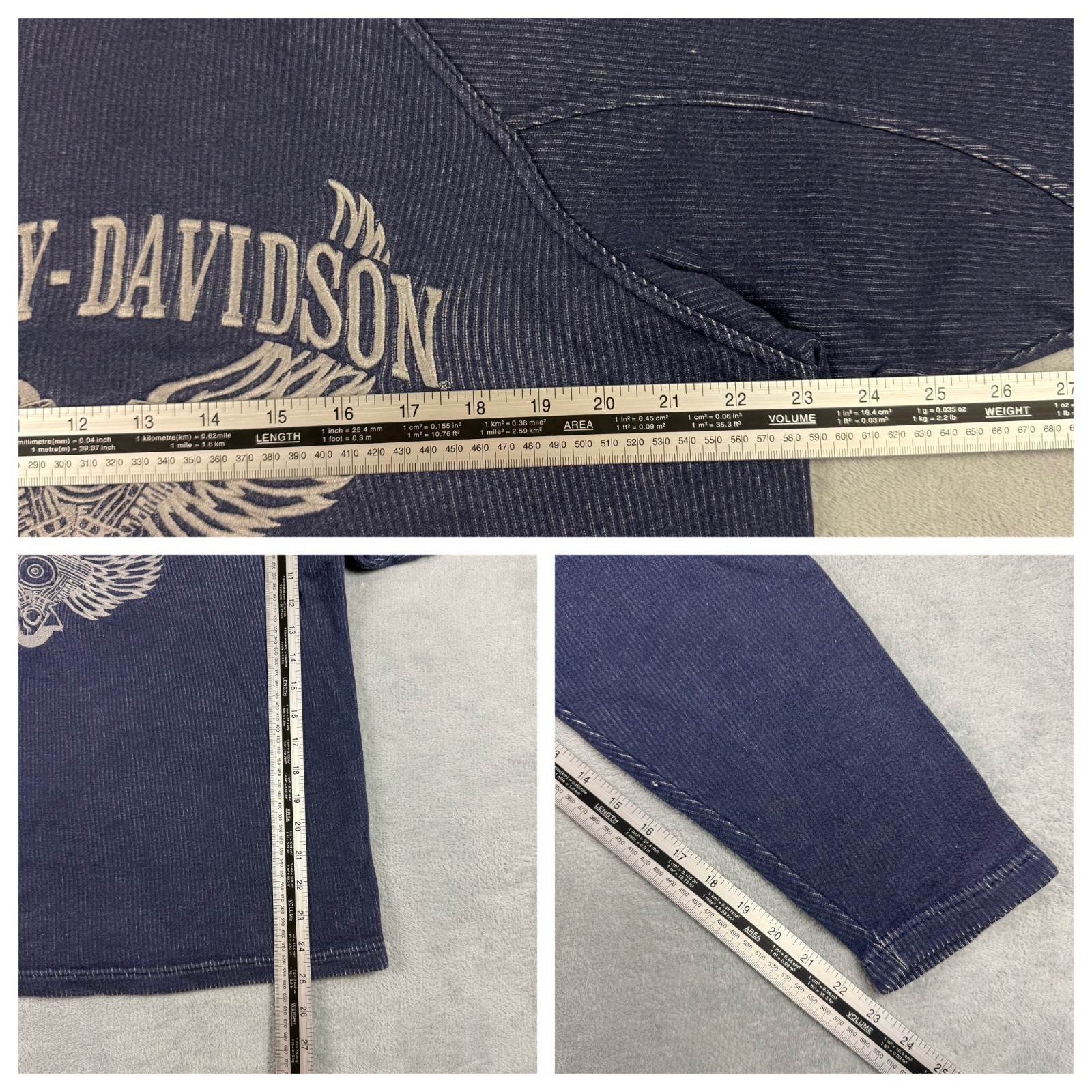 VTG Harley Davidson 2000's Navy Winged Engine Ribbed Oversized Small Sweatshirt image 7