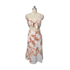 Bardot Womens White Paisley Linen Tie Front Cutout Midi Dress Size 8 Vacation