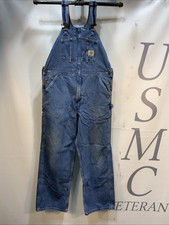 Mens Carhartt Denim Jeans Carpenters Bib Overalls Size 36X32.       000449