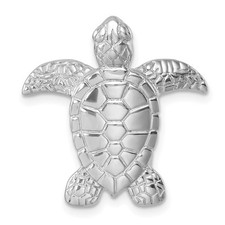 Sterling Silver Rhodium-plated Polished and Textured Turtle Chain Slide Pendant