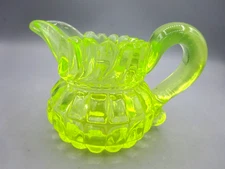 Small Size Vaseline Uranium Glass Creamer / Pitcher - Hand Applied Handle