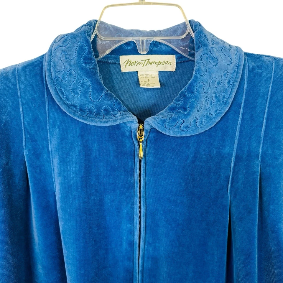 Bata Abrigo Norm Thompson L Cremallera Frontal Terciopelo Salón Relax Bolsillos Laterales Foto 3 de 4