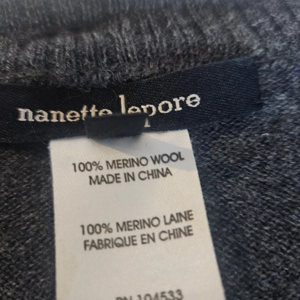 Nanette Lepore M 100% Merino Wool Velvet Ribbon Zip Up Cardigan Pockets Grey - Image 2 of 4