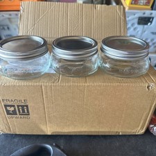 Lot of 3- 4 oz Glass Mason Jars With Airtight Lids Rubber Gaskets - NEW