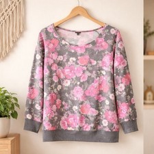Torrid 2 Gray Pink Floral Scoop Neck French Terry Sweatshirt Plus Size 2X