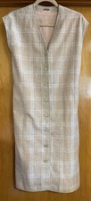 Vintage Handmade Plaid Sleeveless Pencil Dress 38 Beige Peach Sage, Button Front