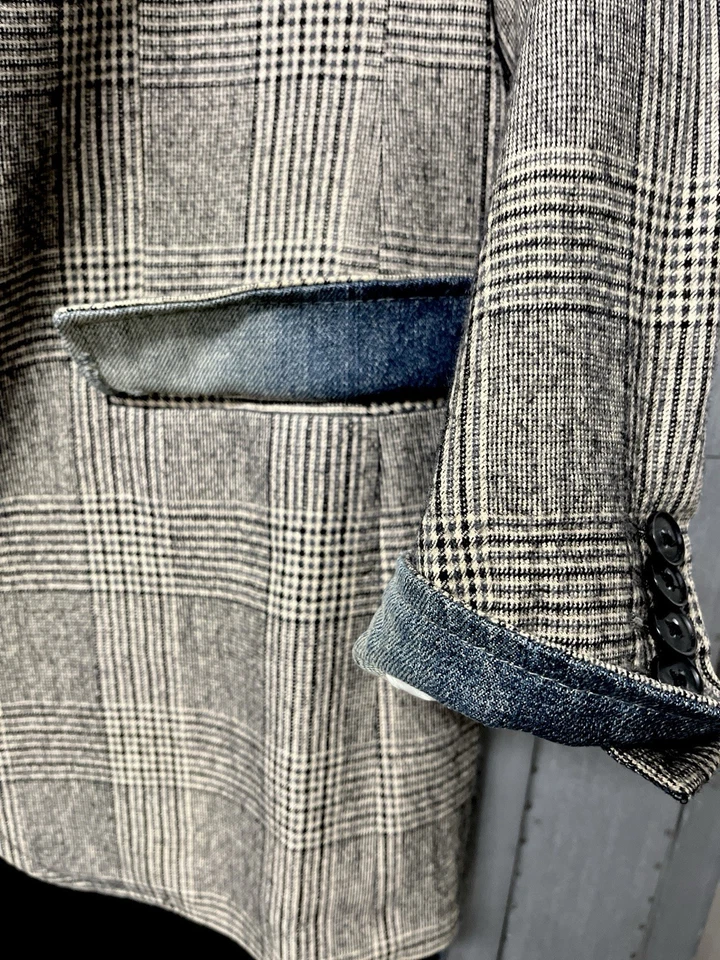 Blazer Dolce & Gabbana Lana Cuadros con Ribete Denim Hecho en Italia 50 IT/40 EE. UU. Foto 2 de 4