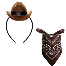 Cowboy Hat Cowgirl Mini Hat Headbands with Bandana for Women Halloween Birthday
