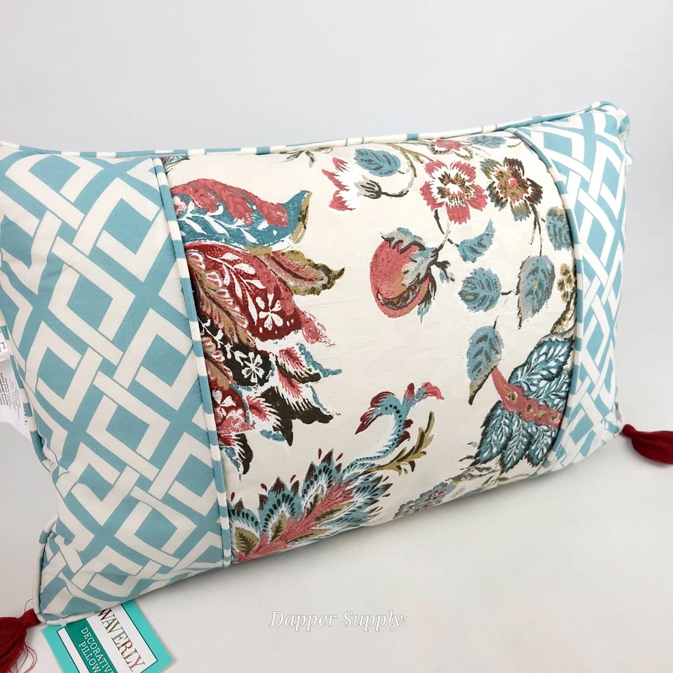 Almohada Decorativa Waverly 14x20" Brompton Rosebud Azul Rojo Nueva Foto 2 de 4