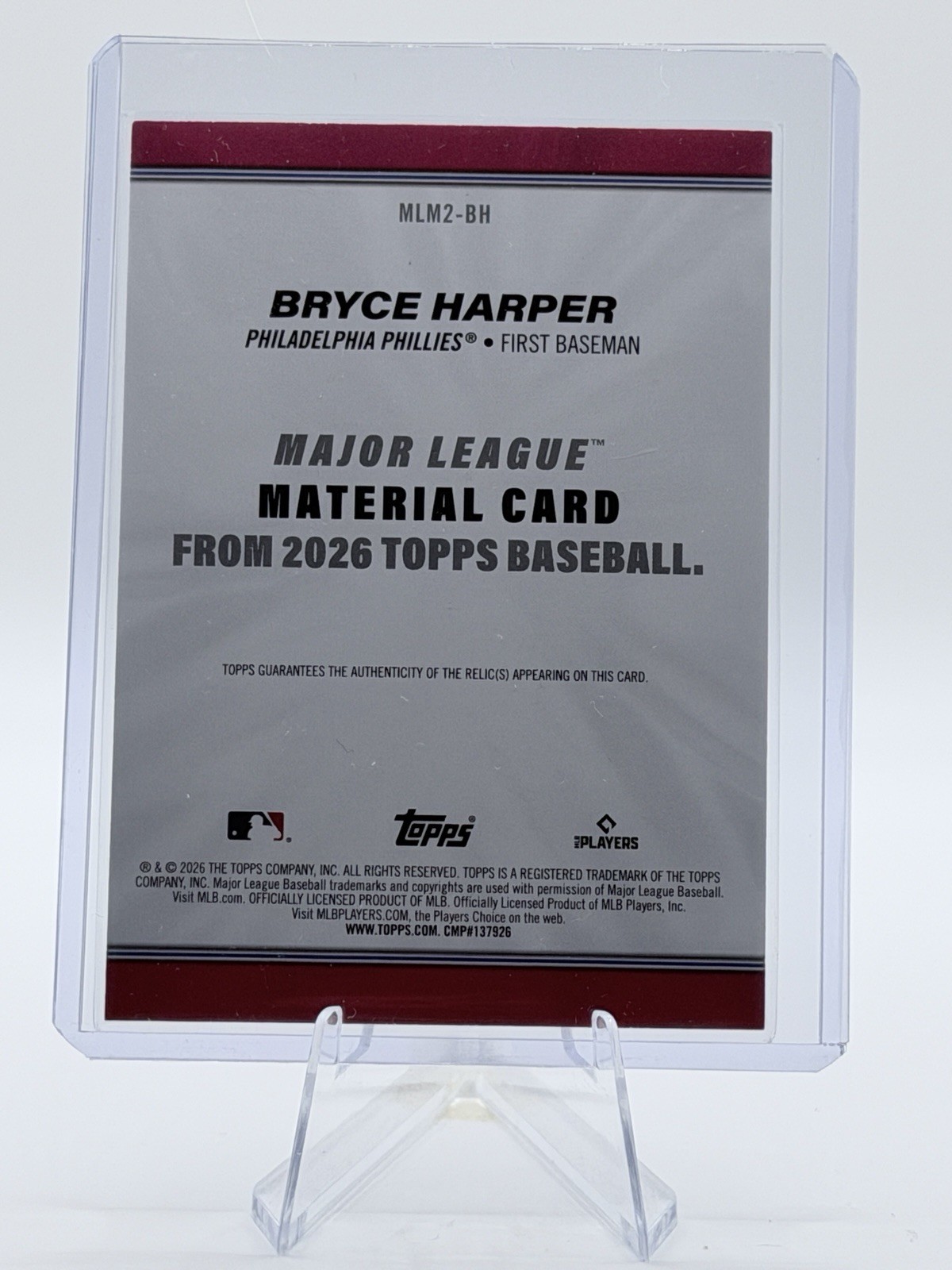 Bryce Harper Topps 2026 Series 2 Game Used Jersey Patch Card view 2