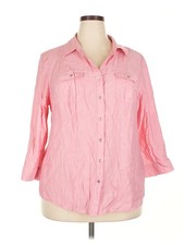 Roz & Ali Women Pink 3/4 Sleeve Button-Down Shirt 2X Plus
