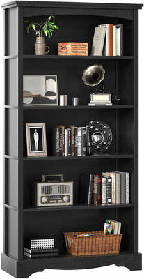 Modern 5-Tier Black Wooden Bookshelf for Living Room, Office & Study Room