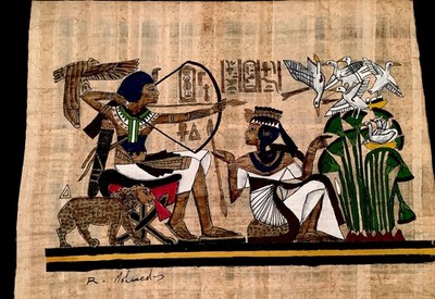  Hand Painted  Ancient Egyptian Papyrus  Picture - King Tut & Queen- 14  x 11.5 