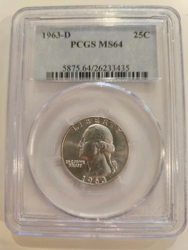 1963-D 25C Washington Quarter Dollar PCGS MS64