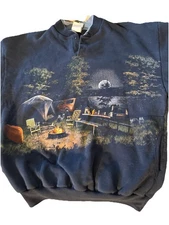 Vintage sweatshirt art Unlimited all over print camping W/raccoons lake scene