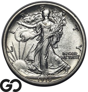 1916 Walking Liberty Half Dollar Key Date Choice Unc RARE!