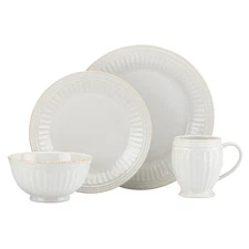 White Stoneware 4 Piece Place Setting Dishwasher Microwave Safe Kitchen Dishware