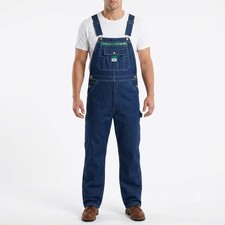 Liberty Denim Bib Overalls Mens 34x30 Blue Rigid Dark Wash Green Zip Workwear