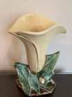 VTG McCoy Art Pottery Vase Calla Lily  White/Yellow/Green 8" Tall USA Excellent