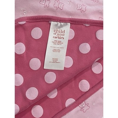 Carter's Child of Mine Baby Blanket Pink Polka Dot Teddy Bear Reversible Cotton
