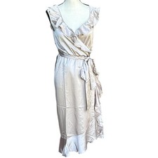 Show Me Your Mumu Samantha Ruffle Wrap Dress Small NWT Champagne Luxe Satin