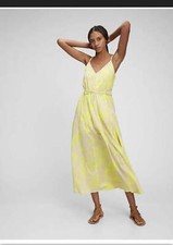 Gap tie waist cami maxi dress lime yellow floral Size XL NWT