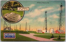 Oklahoma City OK, 1946 campo petrolífero, primer pozo petrolero comercial, postal de colección
