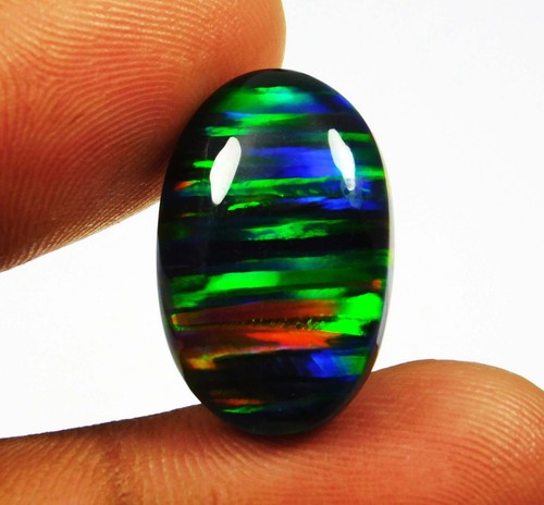 Opale di Fuoco Nero Naturale Ovale Cabochon 12,05 Ct Certificato Australiano Gemma Sciolta - Foto 3 di 10