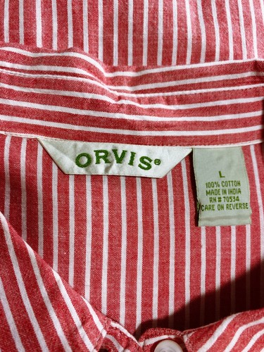 Camisa para mujer Orvis talla L roja y blanca a rayas abotonada manga larga - Imagen 5 de 6