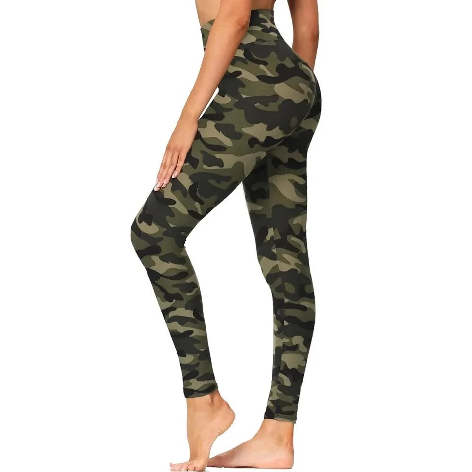 Leggings para mujer de cintura alta, patrón de leopardo y camuflaje ultra suaves, elásticos 30-38" Foto 2 de 4