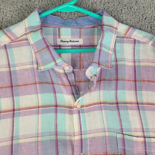 Tommy Bahama Linen Shirt Men Size XXL Button Down Long Sleeve Multicolored Plaid - Picture 2 of 21
