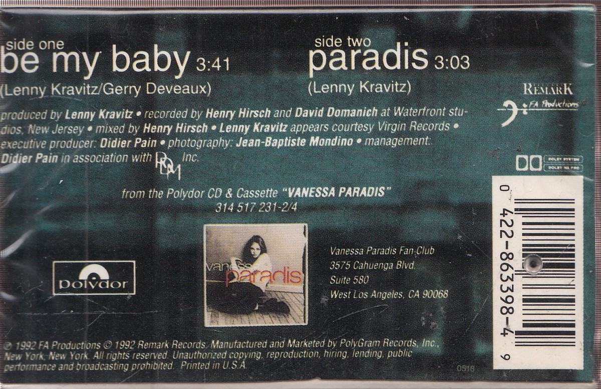 vanessa paradis be my baby cassette new produced by lenny kravitz