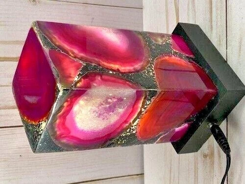 Lámpara de mesa de noche de cristal con acento de piedra de ágata rosa natural 5x5 hecha a mano decoración regalo Foto 2 de 3