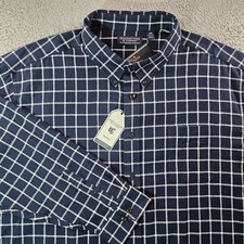 NWT Roundtree  Yorke Portuguese Flannel Shirt Men 4XB White Navy Blue Plaid