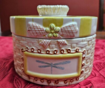 Tracy Porter Covered Trinket Box Round Dragonfly Birds Nest With Eggs Nice!