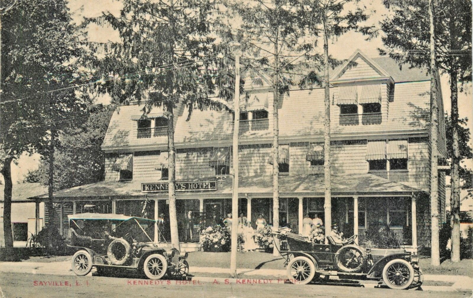 Early Autos Out In Front, Kennedy Hotel, Sayville, Long Island, New
