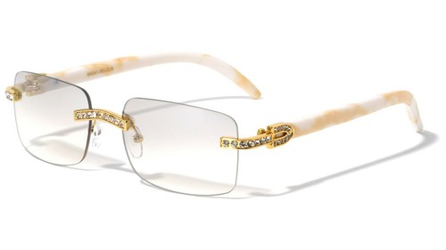 Herren rechteckiges Gestell klare Linse Designer randlose Brille Strass Brille - Bild 5 von 8