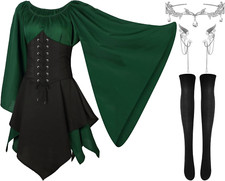 4 Pcs Women Elf Costume Renaissance Traditional Irish Dress Fairy Costume Elf Ea