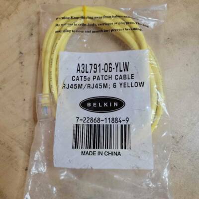 Belkin CAT5e Patch Cable 6 Ft A3l791-06-YLW RJ45M/RJ45M Yellow Ethernet