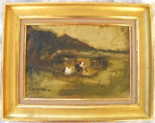 Necdet KALAY (Erzurum 1932- Istanbul 1986) Paesaggio con case OLIO cm 19x27 1975