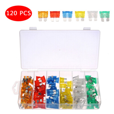 120PCS Modified Car Blade Fuse Box Assortment Fuses for Truck RV Boat Caravan