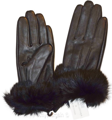 Woman's Fur trim Leather Gloves Leather gloves. Size S, M, L, XL. Dress Gloves - Picture 62 of 68