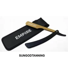 EMP350 EMPIRE BLACK & GOLD COLOR STEEL RAZOR HOLDER W/ POUCH