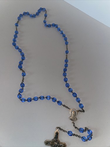 Vintage Cuentas de Vidrio Azul Rosario Religioso Jesús María Cuentas Cruz Italia - Imagen 3 de 8
