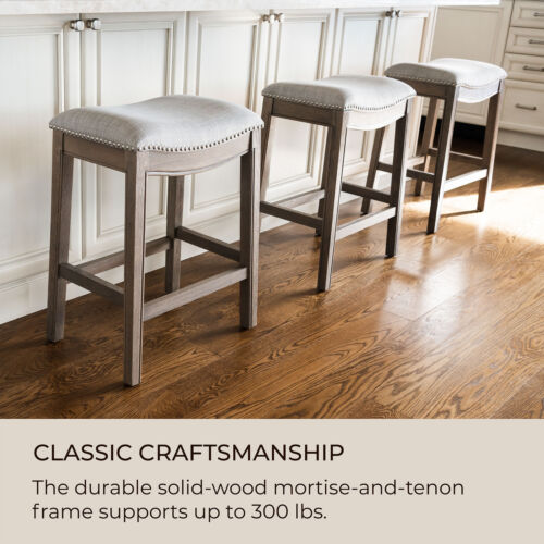 Maven Lane Adrien Backless Saddle Kitchen Counter Stool, Reclaimed Oak - Picture 4 of 6