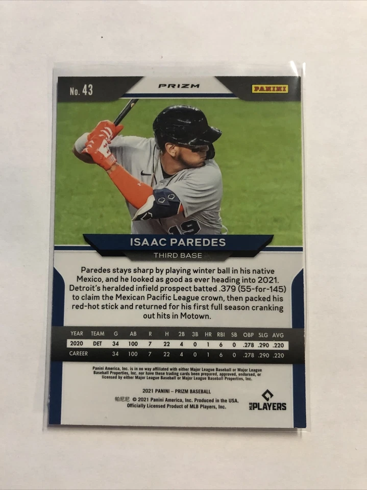 2021 Panini Prizm Carolina Blue Isaac Paredes #43 ⭐️ROOKIE⭐️ NM/MT!!💥 - Image 2 of 2