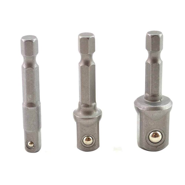 1/4" Hex Shank to Square Socket Adapter 1/4" 3/8" 1/2" 3pcs Rep